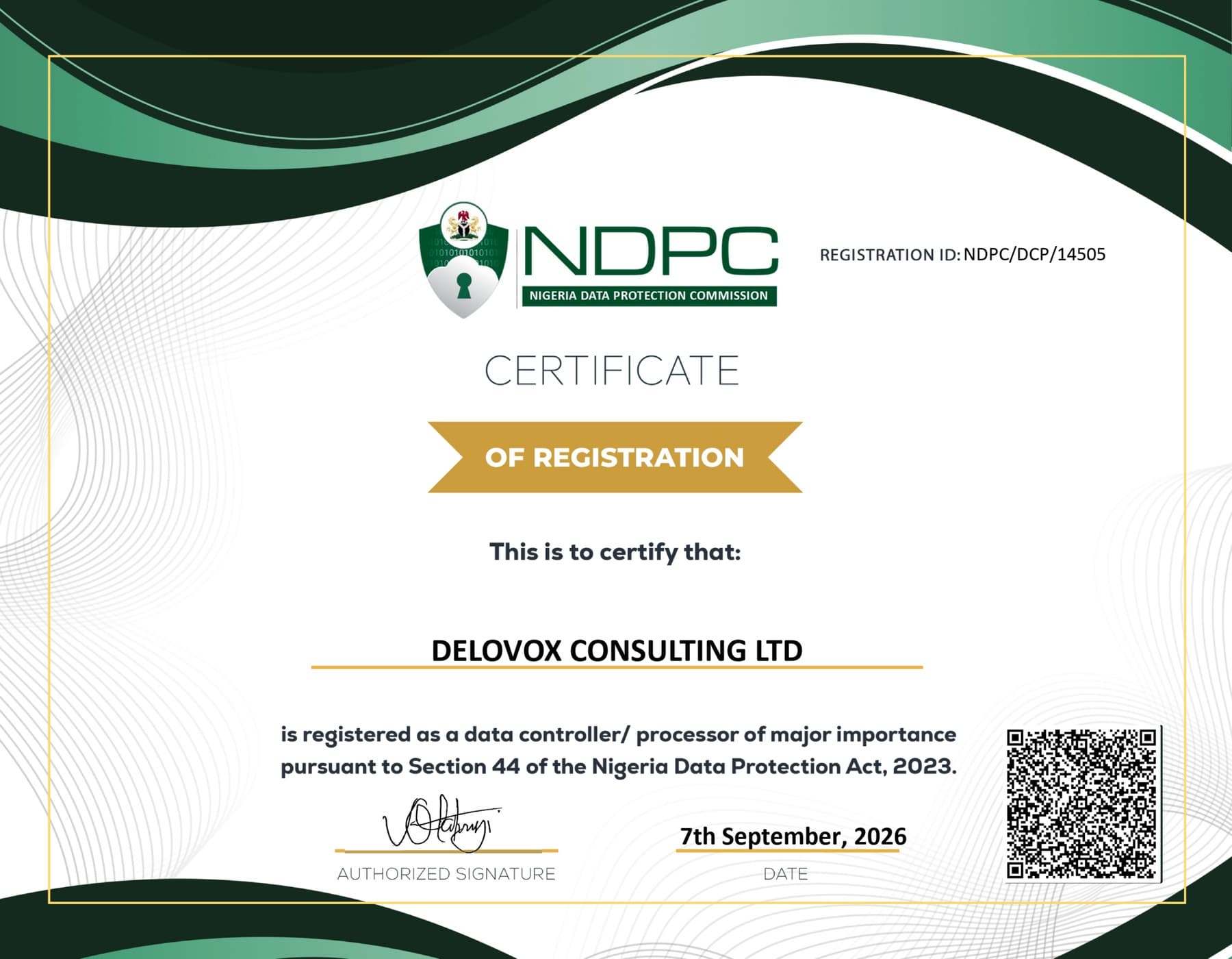 NDPC Certificate of Registration — Delovox Consulting Ltd